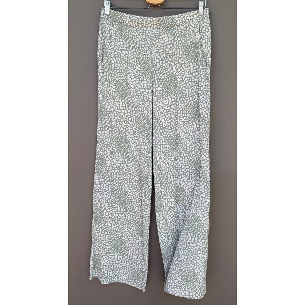 Van Winkle & Co Pants Medium Green White Animal Print Wide Leg Pockets Soft Boho